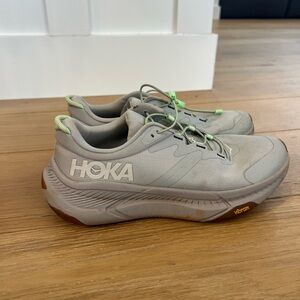 Hoka Transport Light Gray Running Shoes with Lime Accents